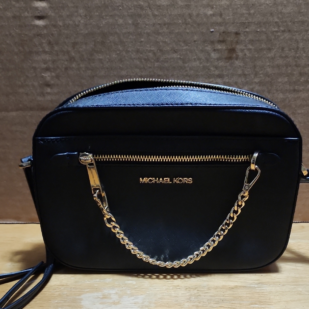 Michael Kors Black Crossbody Bag with Gold Chain Detail